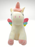 Delicado y suave unicornio de peluche en tonos pastel. Siempre será el regalo ideal para enviar un lindo mensaje de amor o cariño. Es el complemento ideal para tu arreglo floral o tu set de regalo. Tamaño: 29 cm de alto.